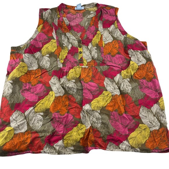 Liz & Me Womens Plus Size Sleeveless Blouse 3X 26/28W Multicolor Leaf Print - Picture 1 of 5